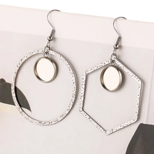 DIY Silberne Edelstahl Asymmetrische Geometrische Ohrringe mit Runden und Sechseckigen Rahmen