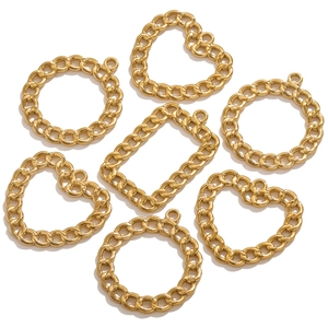 Golden stainless steel chain pendants in heart and round shapes for DIY jewelry making