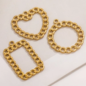 Polished gold geometric pendants in heart, circle, and rectangle shapes for jewelry DIY