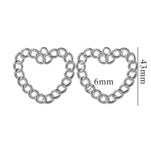 Polished silver metal heart-shaped chain pendant for DIY jewelry making 43mm height