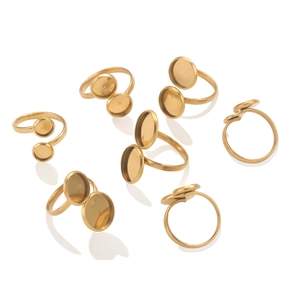 Adjustable 16mm stainless steel golden ring blanks with double tray for DIY jewelry