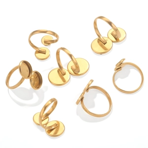 Adjustable golden stainless steel double round base ring blanks for DIY jewelry making