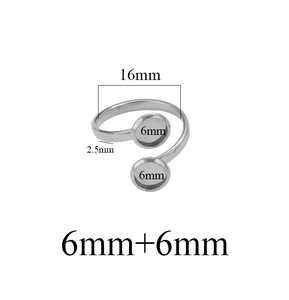 Detail view of 16mm adjustable stainless steel double round bezel ring base for DIY jewelry
