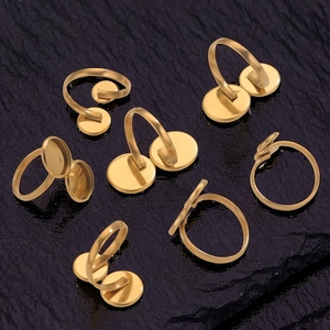 Adjustable gold stainless steel ring blanks with dual 16mm round base for DIY jewelry