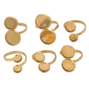 Set of six adjustable stainless steel ring blanks with 16mm twisted double base trays