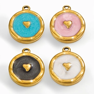 Ciondoli a cuore in acciaio inossidabile placcato oro 18K in smalto blu, rosa, nero e bianco