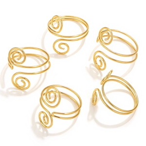 Stainless Steel Multi Layer Spiral Open Ring For Women 18K Gold Plated Wire Wrapped Adjustable Geometric Personality Finger Ring