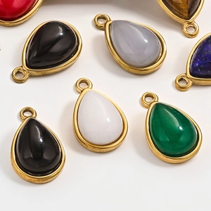 Water-drop natural stone charms with gold stainless steel frames for jewelry making