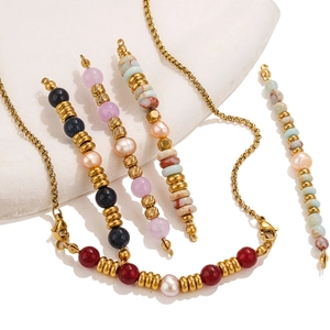 Stainless Steel Natural Stone Artificial Pearl Beaded Pendant Connector For DIY Jewelry Making Colorful Vintage Charms