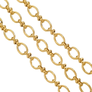 Minimalistische goldene Edelstahlkette mit industriellen ovalen Gliedern und dekorativen Knoten