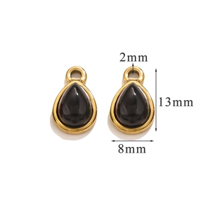 Detailed dimension guide for teardrop black stone charms with 13mm height and 8mm width