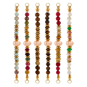 Set of six colorful natural stone and pearl pendants with gold-plated stainless steel beads