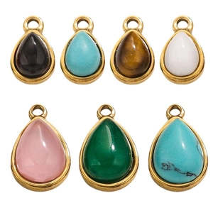 DIY jewelry making droplet pendants with natural stones and stainless steel bezels