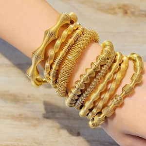 Bracciale a Rete in Acciaio Inossidabile Vintage per Uomo Donna Oro Argento Galvanizzato Forma a C Aperto Regolabile Spirale Filo Avvolto Gioielli