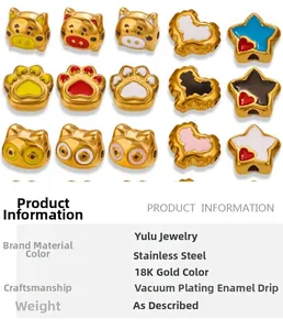 Macro shot of 18K gold plated stainless steel enamel charms for DIY bracelets