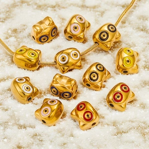 Golden stainless steel animal charm beads with colorful eyes for DIY jewelry bracelets