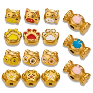 Gold stainless steel enamel beads in cute cartoon animal and heart shapes for DIY jewelry