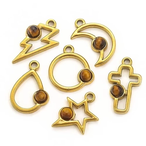 Ensemble de breloques dorées vintage avec pierres œil-de-tigre pour création de bijoux DIY