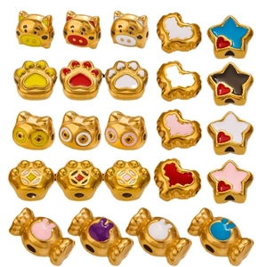 DIY gold stainless steel cartoon beads with colorful enamel for charm bracelet making