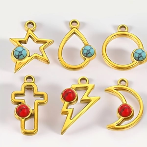 Lot de 6 pendentifs en acier inoxydable doré avec œil de tigre et pierres naturelles
