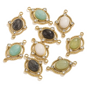 Französische Tropfen-Naturstein-Anhänger mit goldenem, gedrehtem Rahmen für Schmuck