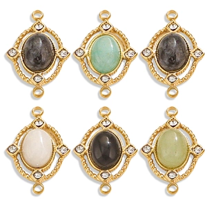 Französisch Vintage Edelstahl Naturstein Oval Anhänger DIY Schmuckverbinder Mit Strass Charms Für Ohrringe Halsketten Herstellung