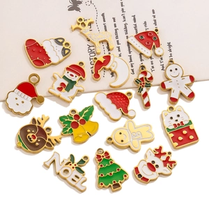 Emaille Weihnachtsanhänger Set mit Weihnachtsmann und Schneemann für DIY Schmuckzubehör