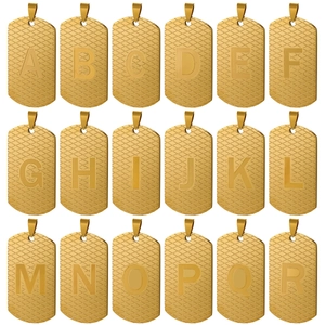 Hip Hop Edelstahl Vergoldet Militär Dog Tag Anhänger Halskette Alphabet Buchstaben Rautenstruktur Streetwear Schmuck