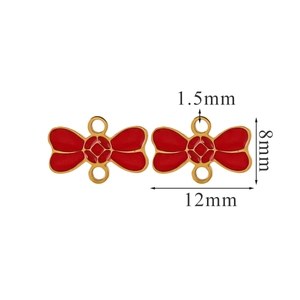 Red enamel gold bow charm pendants for jewelry making with 12x8mm dimensions