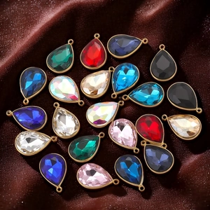 Polished stainless steel teardrop crystal pendants with gold edges in various colors