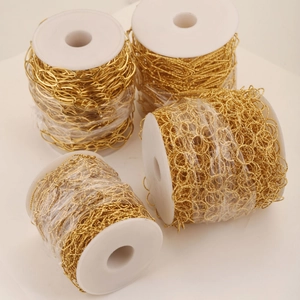 Bulk 18K gold plated metal jewelry chains on white spools for DIY jewelry making