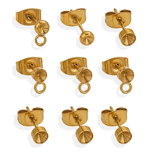 Stainless Steel Earring Post Bezel Cup Settings With Hanging Loop For DIY Jewelry Making Findings Stud Earring Base Supplies