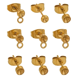 Set of gold stainless steel stud earring posts for DIY jewelry making with loops