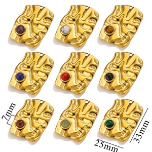 Nine-piece set of gold stainless steel rectangle pendants with natural stone inlays