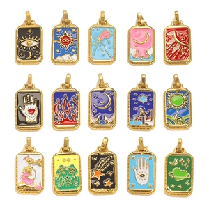Stainless Steel Enamel Tarot Card Pendant Only For Women Vintage Mystical Sun Moon Star Evil Eye Rectangle Charms DIY Jewelry Accessory