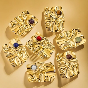 Golden twisted rectangle stainless steel pendants with seven colorful natural stones