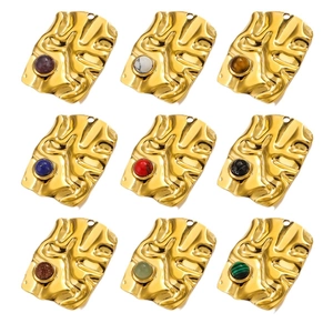 Golden twisted rectangle pendants with natural gemstones in a variety of nine colors