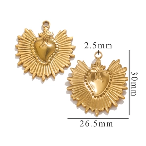 Polished 18K gold stainless steel heart sun pendant with 26.5mm width and 30mm height size