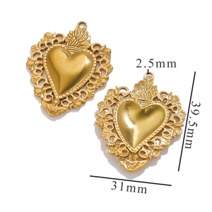 Baroque style gold heart pendants with intricate floral patterns and angel details