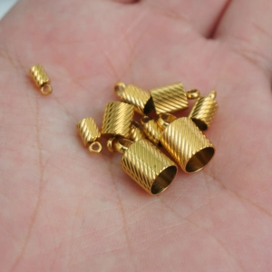 Textured 18K gold plated stainless steel cord end caps for DIY jewelry making