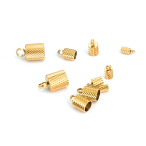 Golden textured cord ends and leather crimp connectors for DIY jewelry making