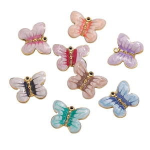 Set of 8 gold-plated stainless steel butterfly charms with colorful enamel for DIY jewelry