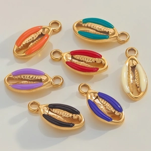 Set of 7 colorful enamel seashell charms with gold plating for DIY jewelry making
