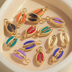 Colorful drip oil shell and conch charms in gold plated stainless steel for DIY jewelry