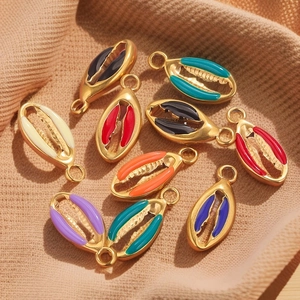 Gold-plated stainless steel enamel shell charms for DIY jewelry making accessories set