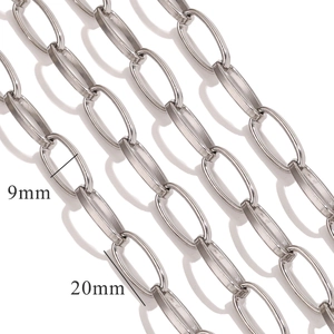 Polierte Edelstahl-Gliederkette für DIY-Schmuck mit ovalen Gliedern in 9mm mal 20mm Maßen