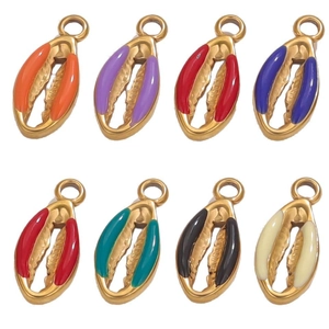 8-piece set of colorful enamel gold-plated shell charms for DIY jewelry and crafts
