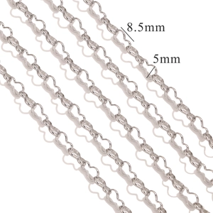 Detail von Edelstahl-Herzketten-Gliedern in 5 mm und 8,5 mm Breite für DIY-Schmuck