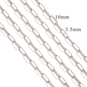 Detailansicht der silbernen Edelstahl-Büroklammerkette mit Gliedern von 10 mm mal 3,5 mm