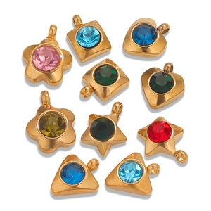 18K Gold Plated Stainless Steel Geometric Pendants Heart Star Flower Triangle Square Crystal Inlaid DIY Jewelry Charms